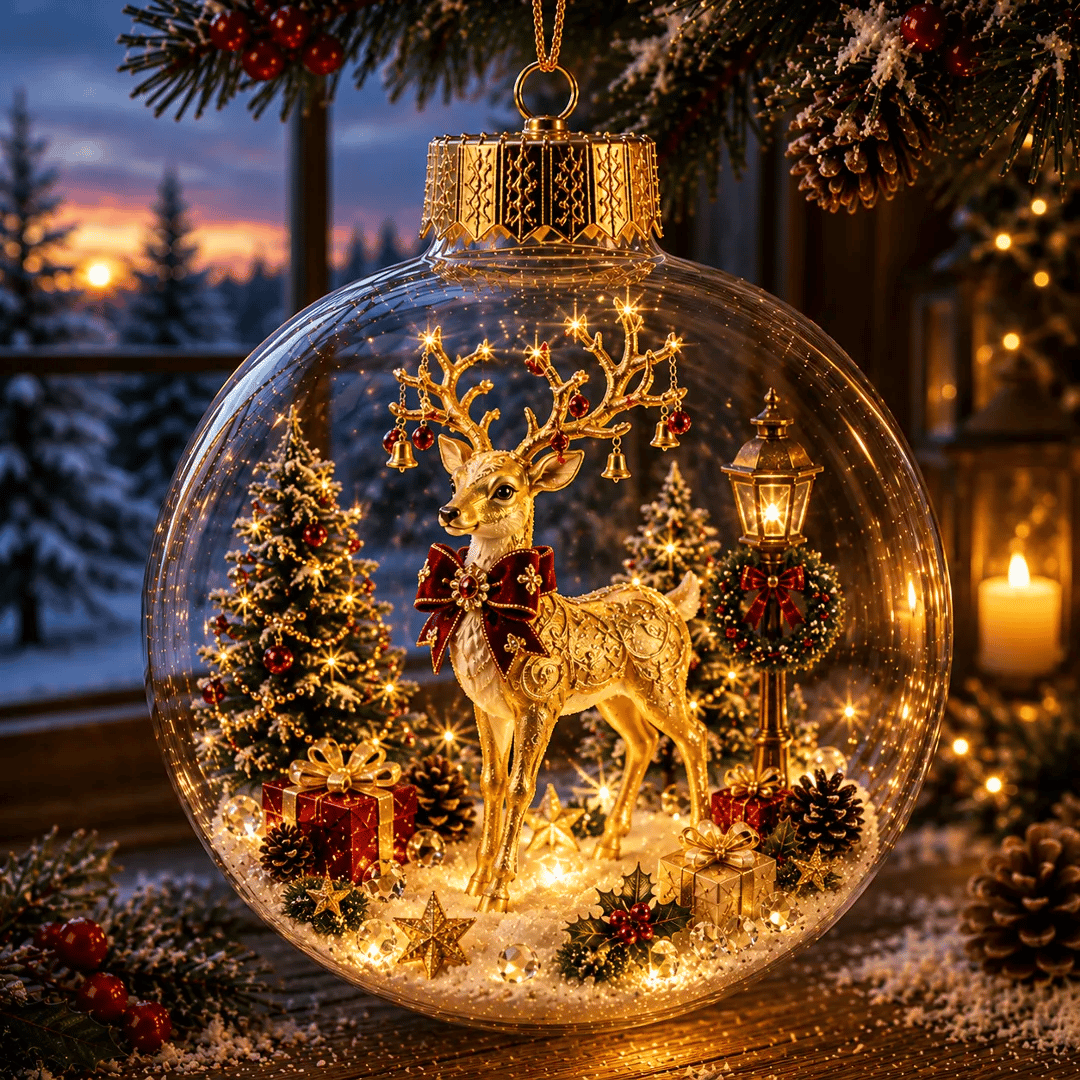 🎄 Žiarivá vianočná rozprávková dekorácia🍇 – Osvetlená miniatúrna sviatočná scéna s teplým LED svetlom✨