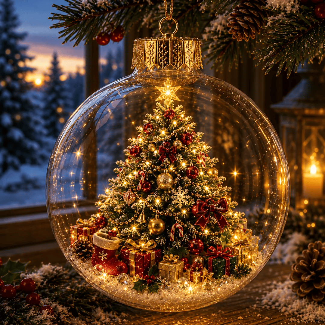 🎄 Žiarivá vianočná rozprávková dekorácia🍇 – Osvetlená miniatúrna sviatočná scéna s teplým LED svetlom✨
