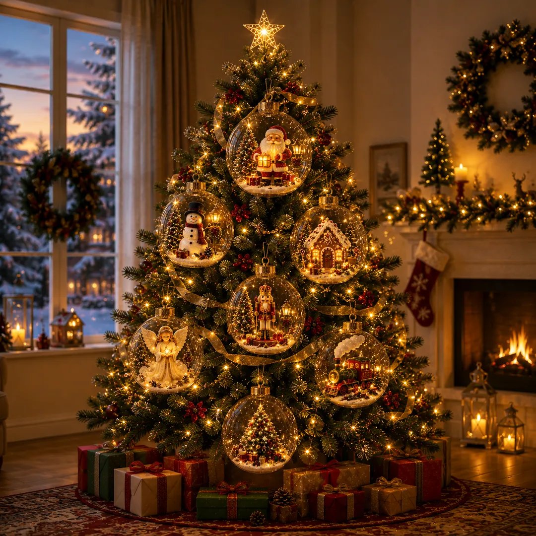 🎄 Žiarivá vianočná rozprávková dekorácia🍇 – Osvetlená miniatúrna sviatočná scéna s teplým LED svetlom✨