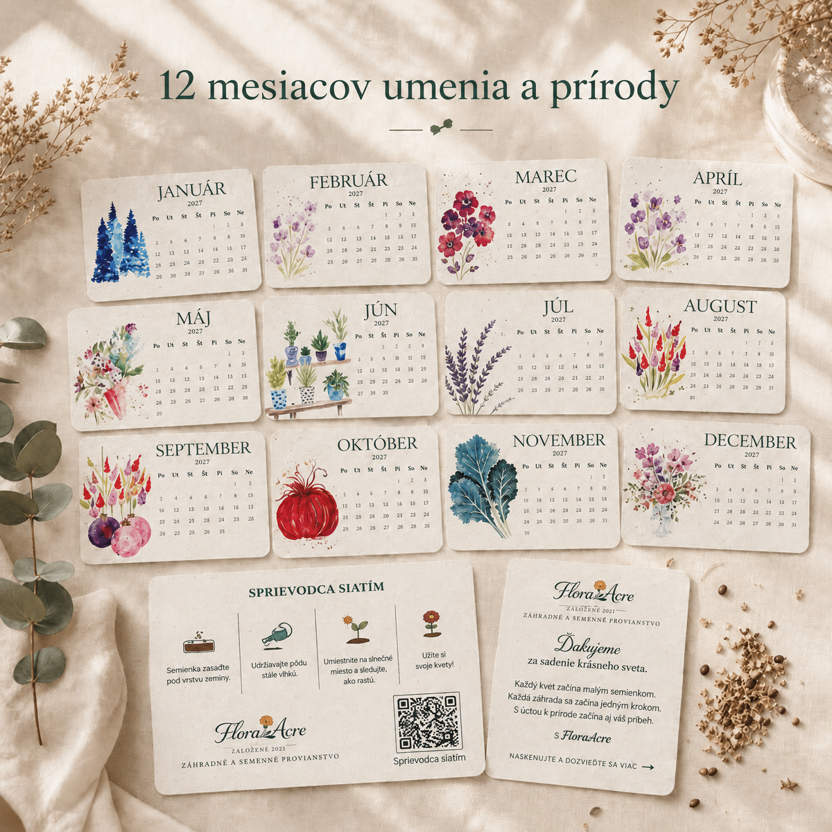 🌱 Kalendár na rok 2027 so semienkami na výsadbu 🍈 – Rok plný krásy a nového života na každej strane! 🌸🎁