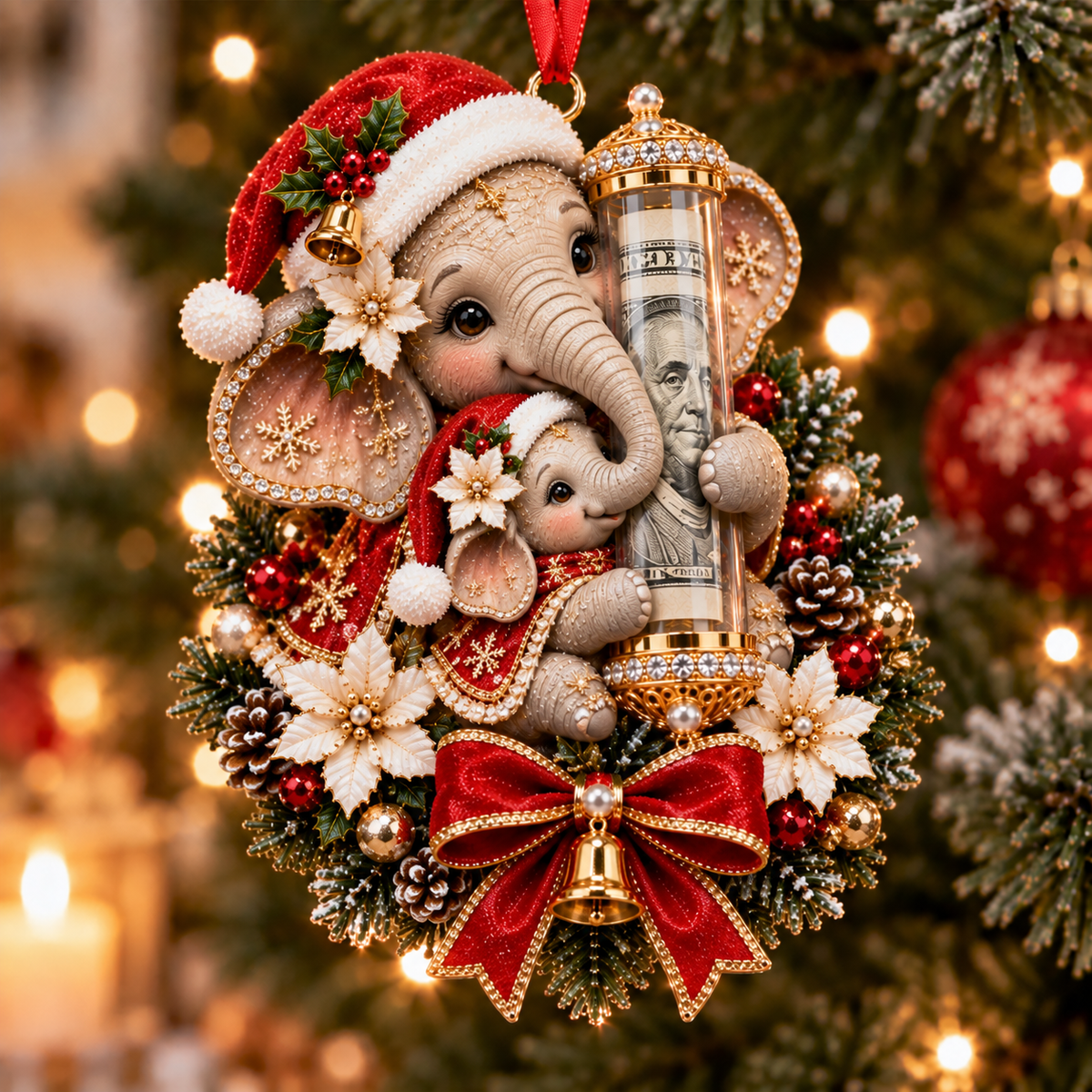 🎁 Vianočná ozdoba s roztomilým zvieratkom na darovanie peňazí🍈 – Dekorácia na vianočný stromček 🎄💵