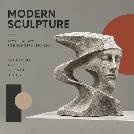 CELORM pale gray spiral face sculpture with closed eyes, flowing contours, and textured surfaces