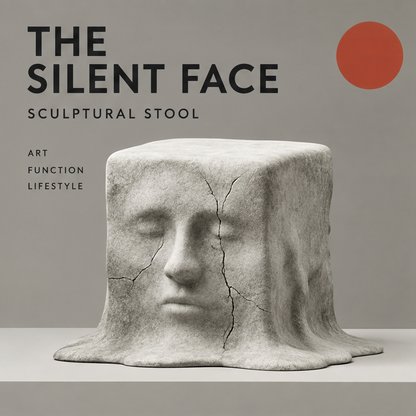 Silent Face decorative sculpture full view; image text labels it Sculptural Stool