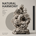 CELORM cream and gray wave and pagoda sculpture with branching details on a textured base