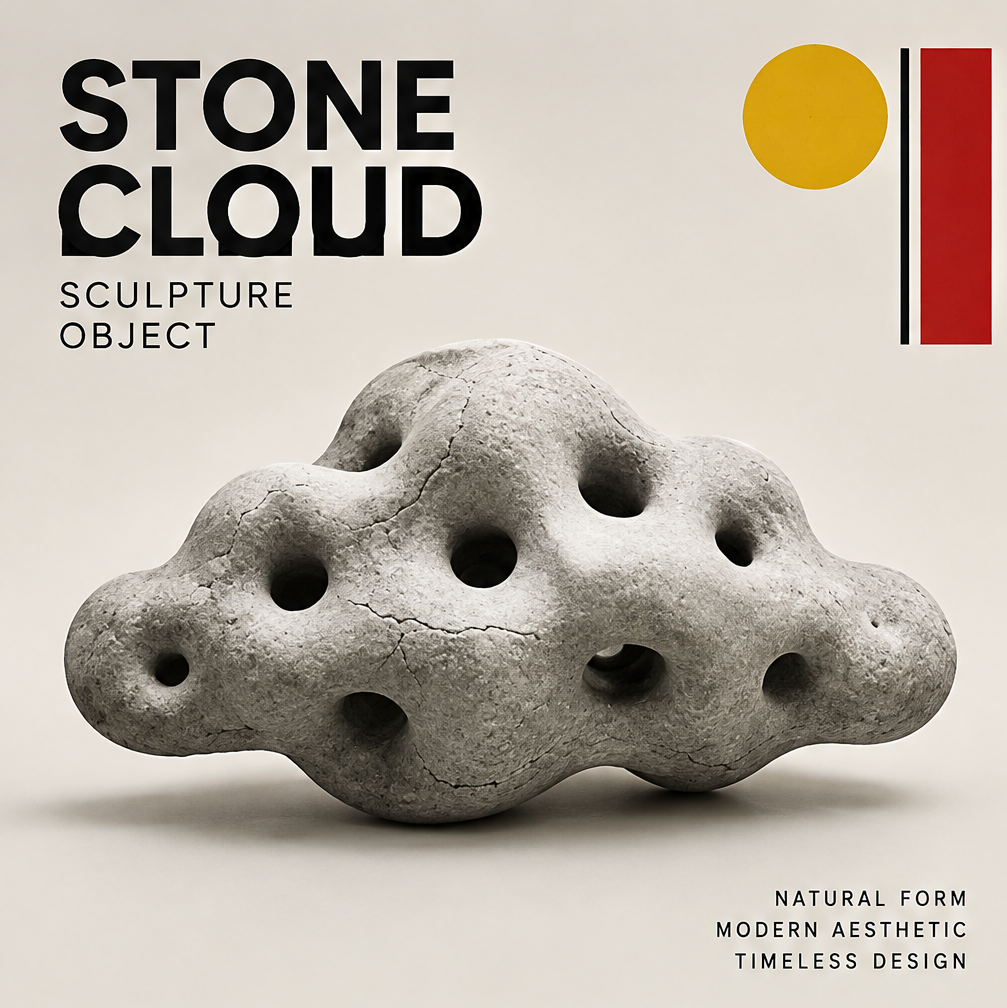 CELORM pale gray cloud-shaped sculpture with rounded openings and a textured surface