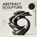CELORM black abstract swirl sculpture with an open circular center, pale veining, and flowing contours
