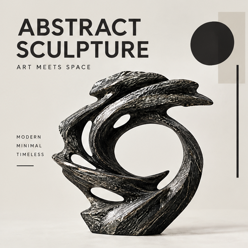 CELORM black abstract swirl sculpture with an open circular center, pale veining, and flowing contours