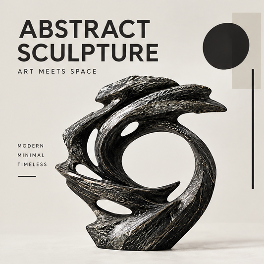 CELORM black abstract swirl sculpture with an open circular center, pale veining, and flowing contours