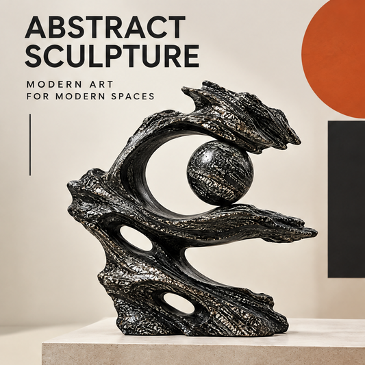 CELORM black wave and sphere sculpture with a circular opening, pale highlights, and textured flowing contours