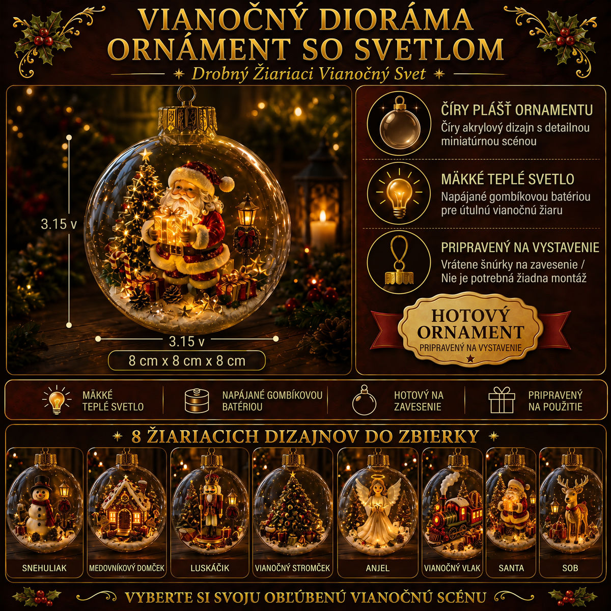 🎄 Žiarivá vianočná rozprávková dekorácia🍇 – Osvetlená miniatúrna sviatočná scéna s teplým LED svetlom✨
