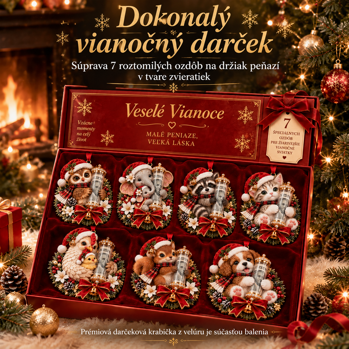 🎁 Vianočná ozdoba s roztomilým zvieratkom na darovanie peňazí🍈 – Dekorácia na vianočný stromček 🎄💵