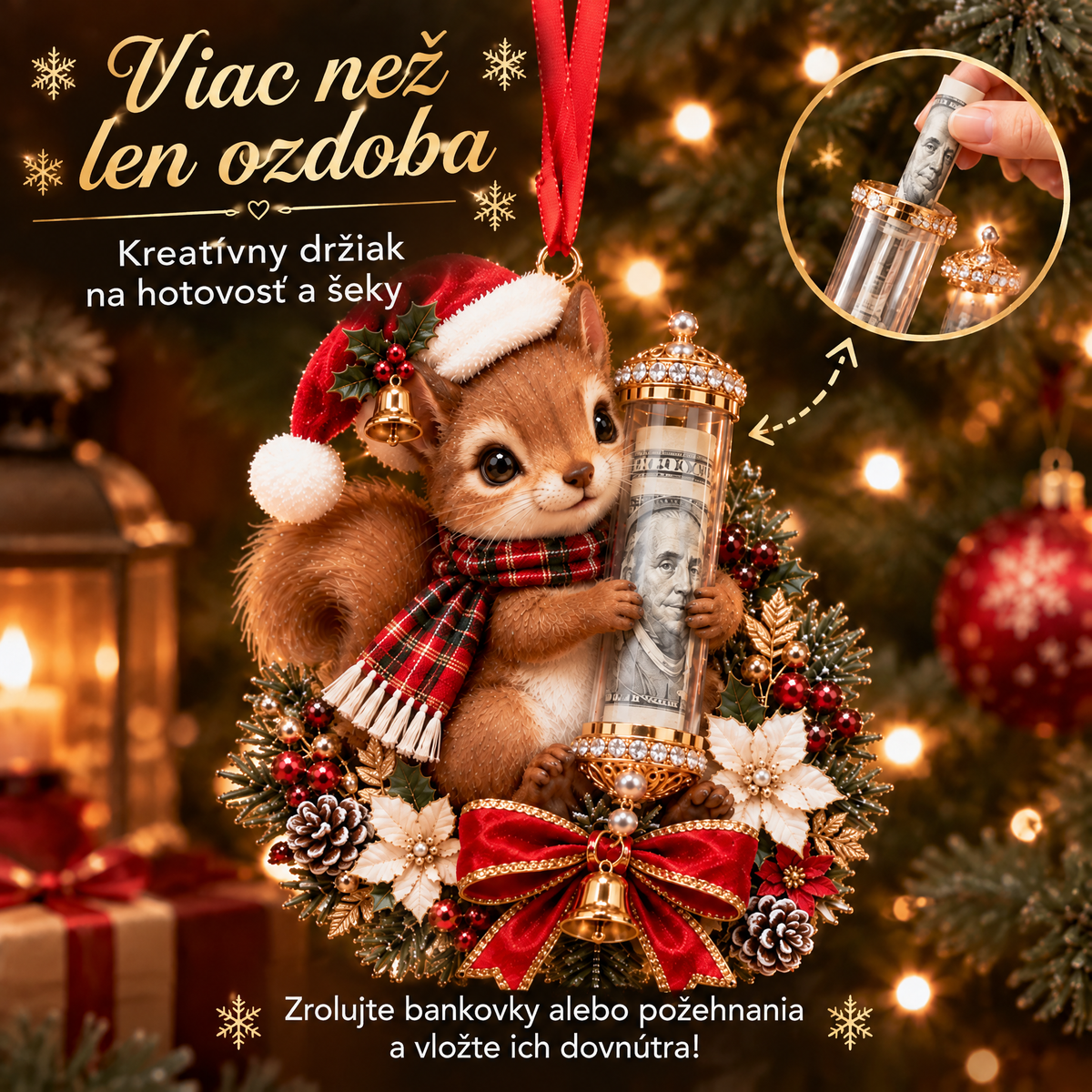 🎁 Vianočná ozdoba s roztomilým zvieratkom na darovanie peňazí🍈 – Dekorácia na vianočný stromček 🎄💵
