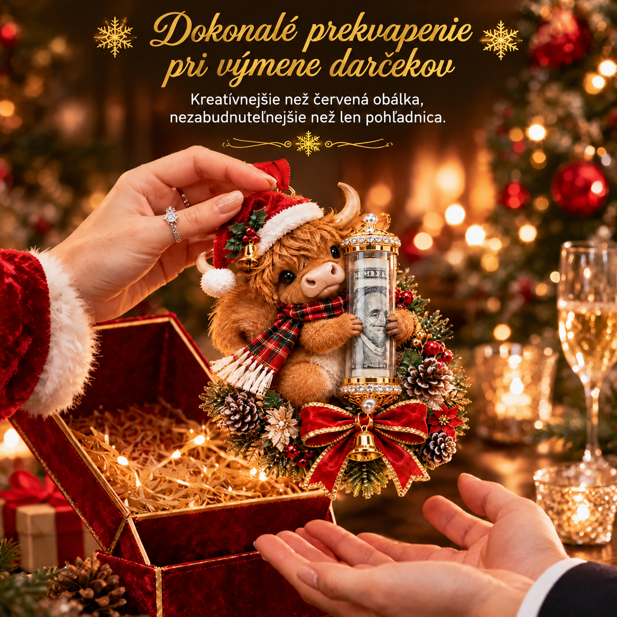🎁 Vianočná ozdoba s roztomilým zvieratkom na darovanie peňazí🍈 – Dekorácia na vianočný stromček 🎄💵