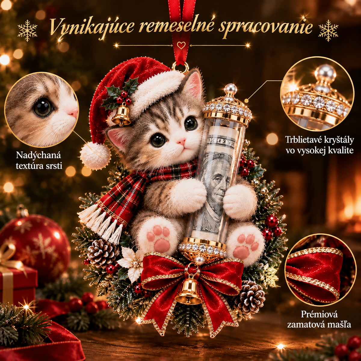 🎁 Vianočná ozdoba s roztomilým zvieratkom na darovanie peňazí🍈 – Dekorácia na vianočný stromček 🎄💵