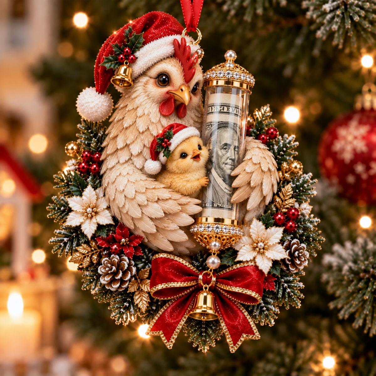 🎁 Vianočná ozdoba s roztomilým zvieratkom na darovanie peňazí🍈 – Dekorácia na vianočný stromček 🎄💵