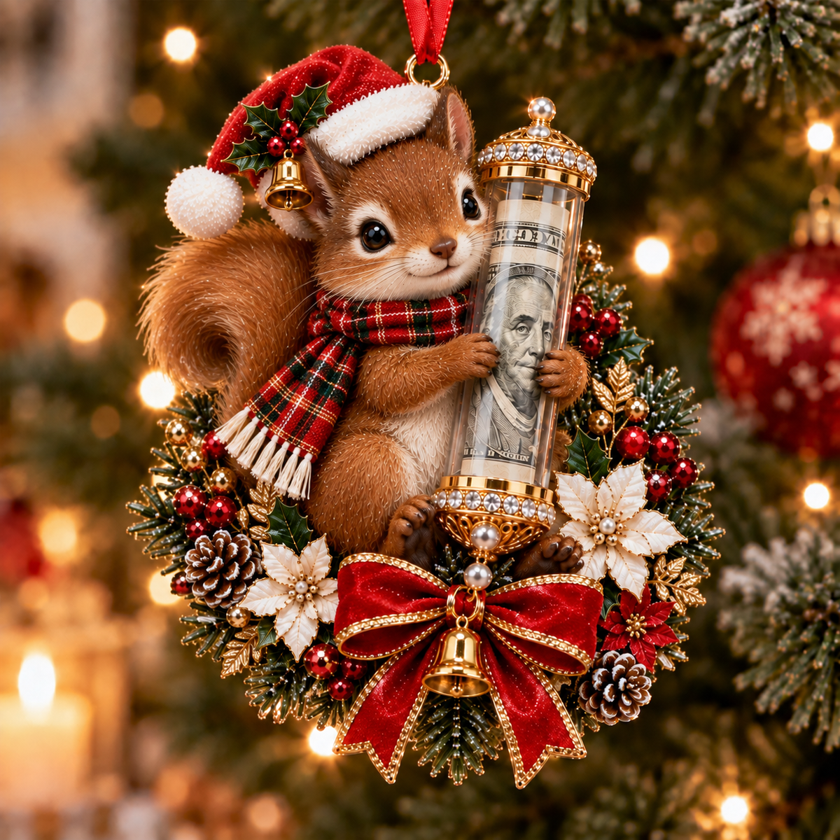 🎁 Vianočná ozdoba s roztomilým zvieratkom na darovanie peňazí🍈 – Dekorácia na vianočný stromček 🎄💵